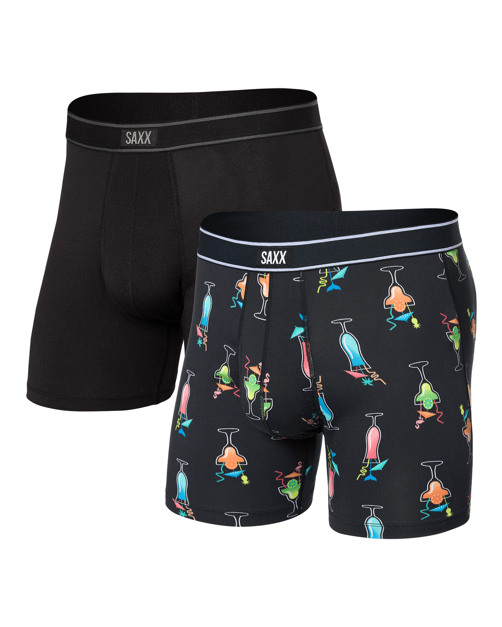 Front of Daytripper Boxer Brief Fly 2 Pack in Swizzles & Straws/Black