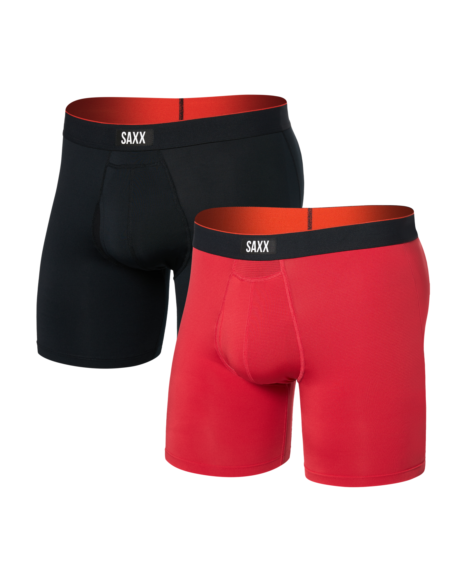 Front of Multi-Sport Mesh Boxer Brief Fly 2 Pack in Sunset Red/Black