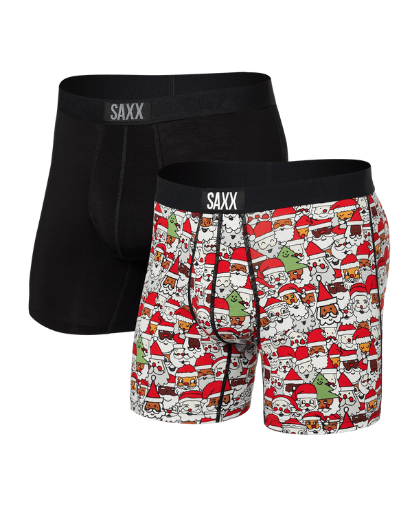 Front of Vibe Super Soft (2 Pack) Boxer Brief in All The Santas/Black