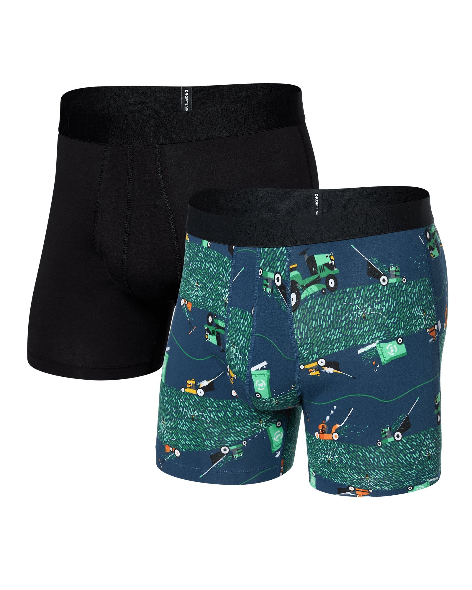 Front of Droptemp Cooling Cotton Boxer Brief Fly 2 Pack in Buzzcut/Black