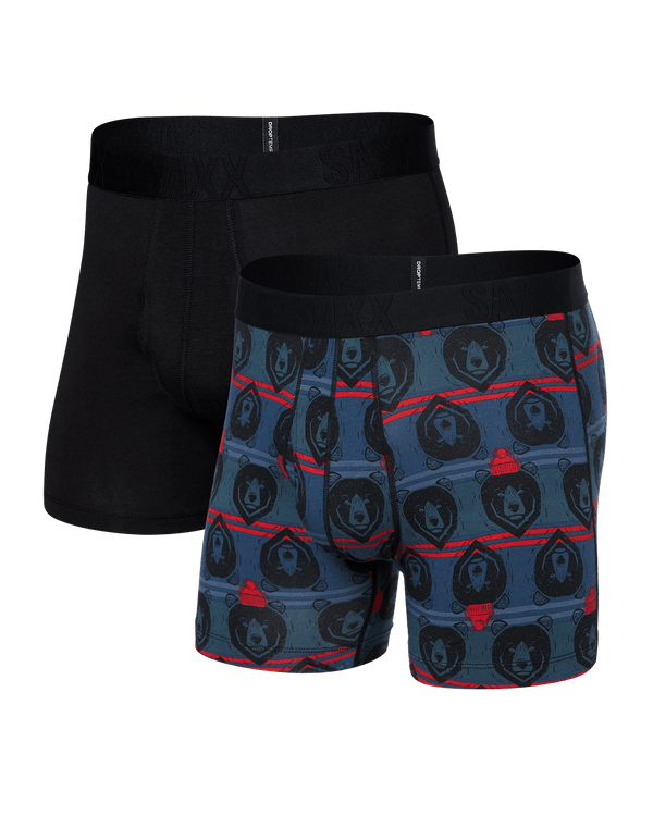 Front of Droptemp® Cooling Cotton (2 Pack) Boxer Brief in Grizzly Stripe/Black