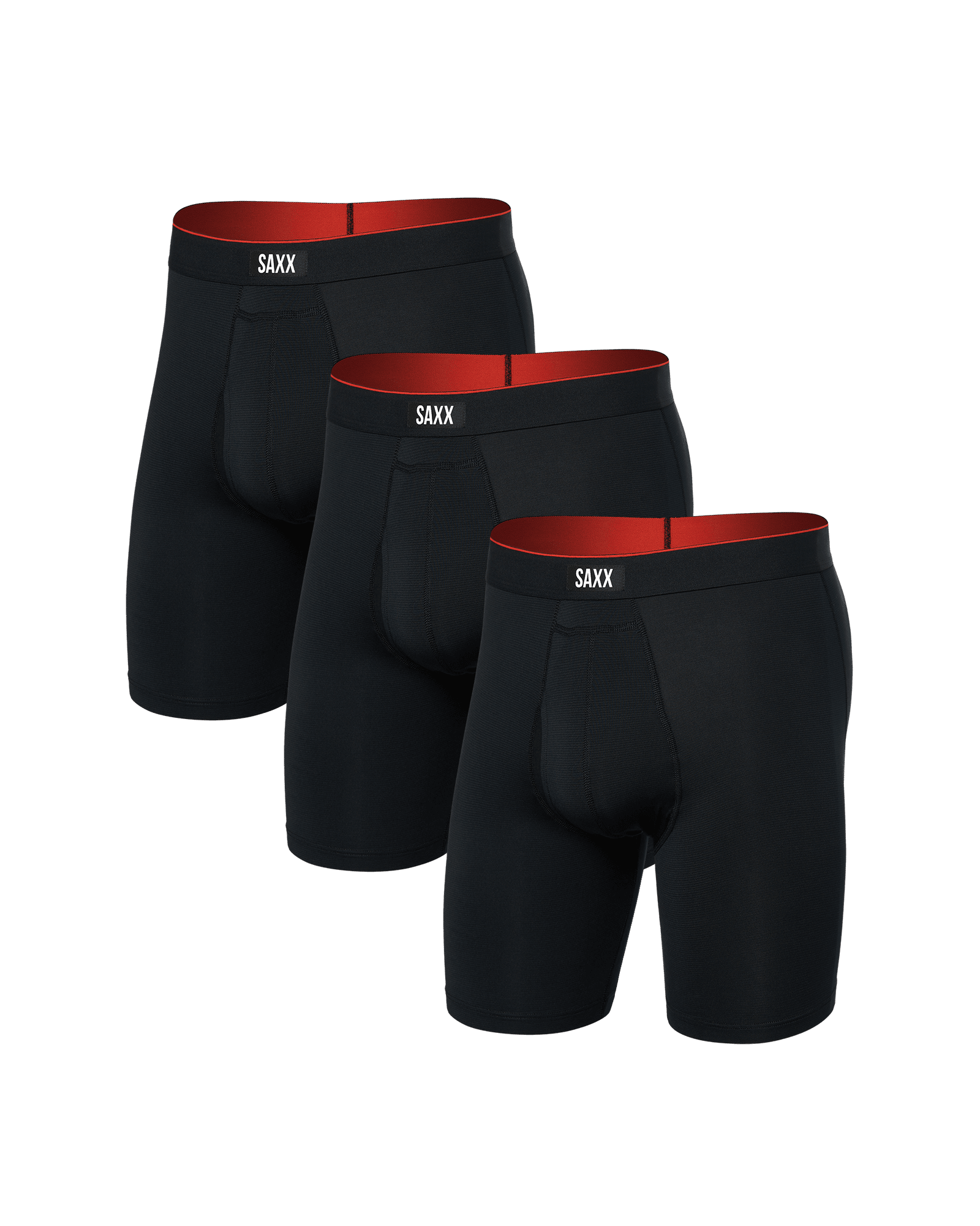 Front of Multi-Sport Mesh (3 Pack) Long Boxer Brief in Black