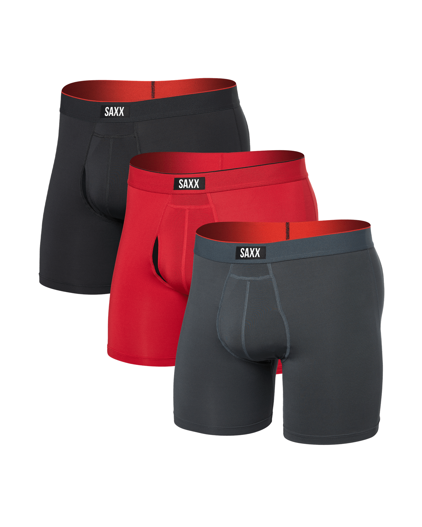 Front of Multi-Sport Mesh (3 Pack) Boxer Brief in Sunset Red/Turbublence/Faded Black