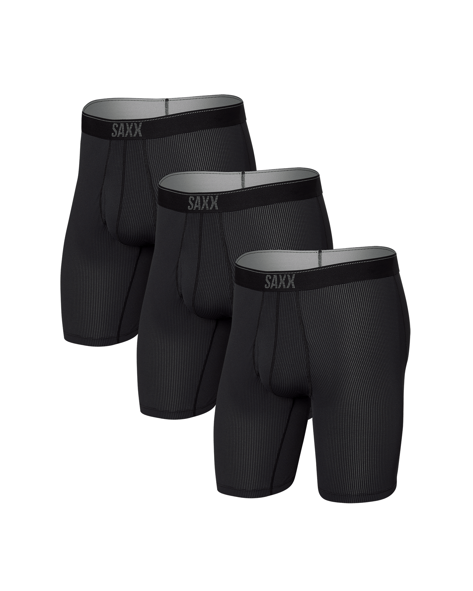 Front of Quest Quick-Dry Mesh Baselayer (3 Pack) Long Boxer Brief in Black