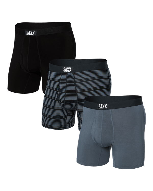 Front of Ultra Super Soft Boxer Brief Fly 3 Pack in Shadow Stripe/Dark Grey/Black