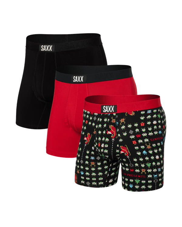 Front of Ultra Super Soft (3 Pack) Boxer Brief in Sleigh Invaders/Cherry/Black