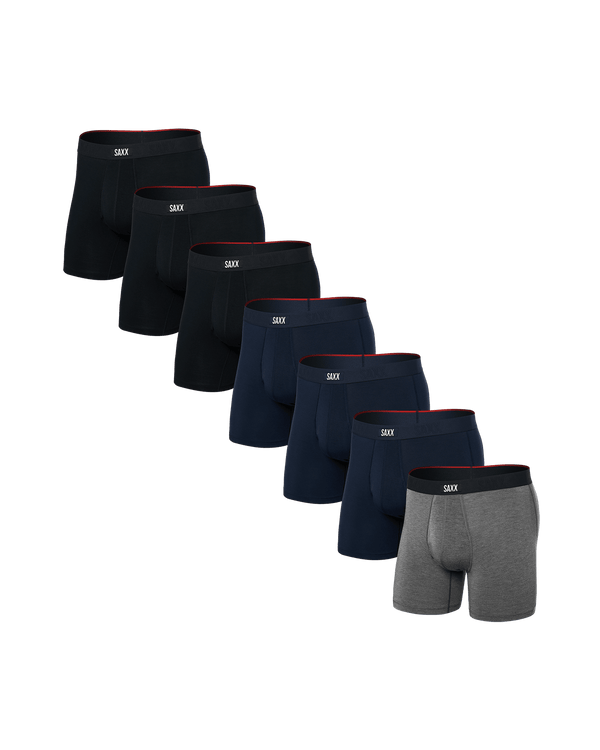 Front of Vibe Xtra (7 Pack) Boxer Brief in Black/Dark Grey Heather/Navy