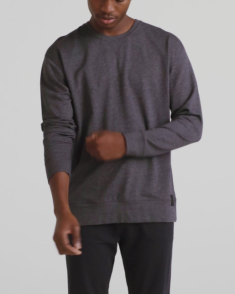 Video of model wearing 3Six Five Long Sleeve Crew