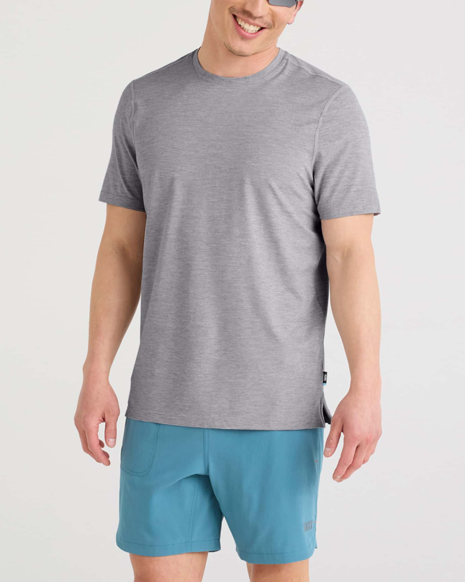 Front - Model wearing Droptemp All Day Cooling Short Sleeve Tee in Tradewinds Heather