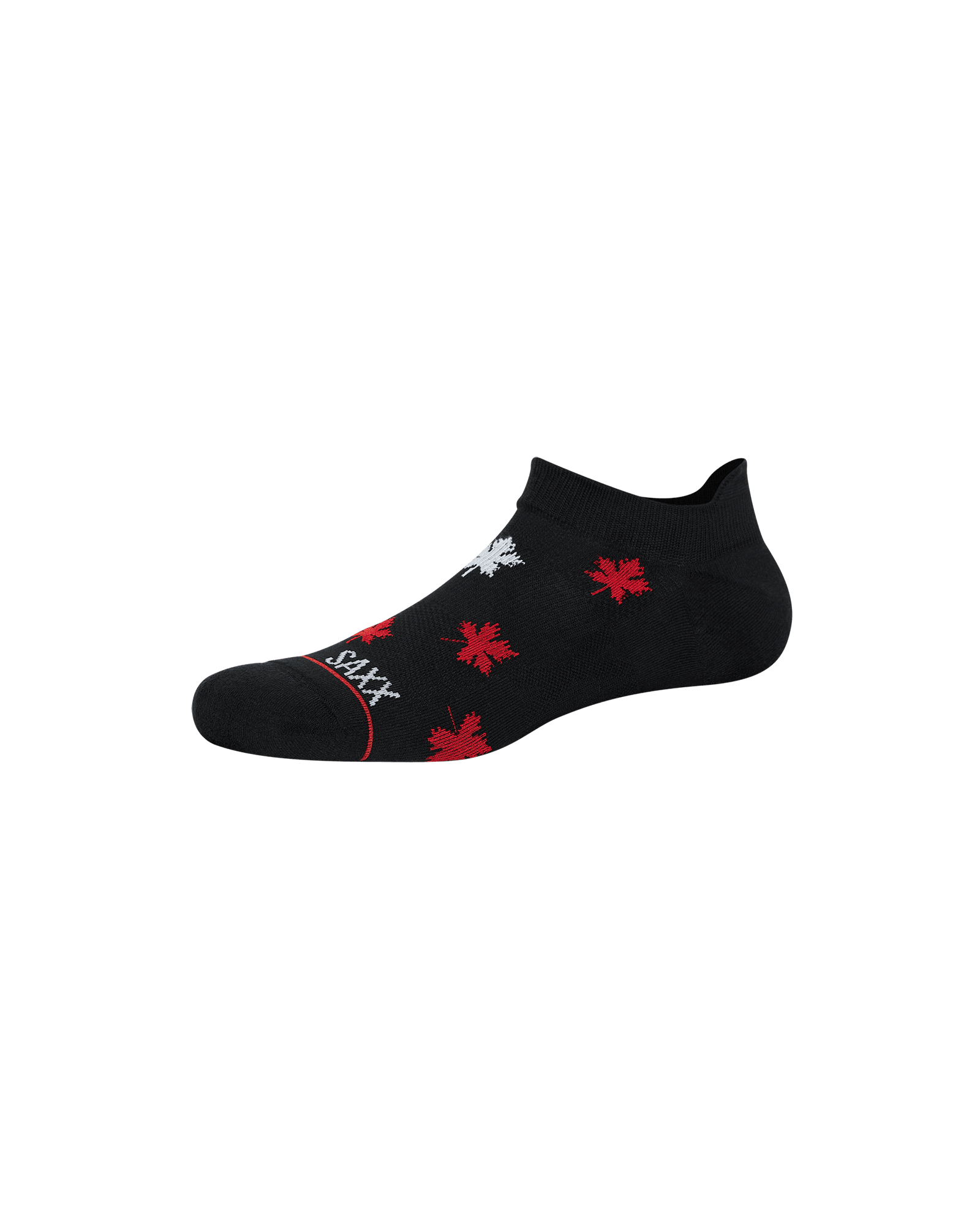 Front of Whole Package Low Show Sock in Maple Leaf- Black