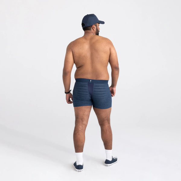 Back - Model wearing DropTemp Cooling Mesh Boxer Brief Fly in Dark Denim Heather