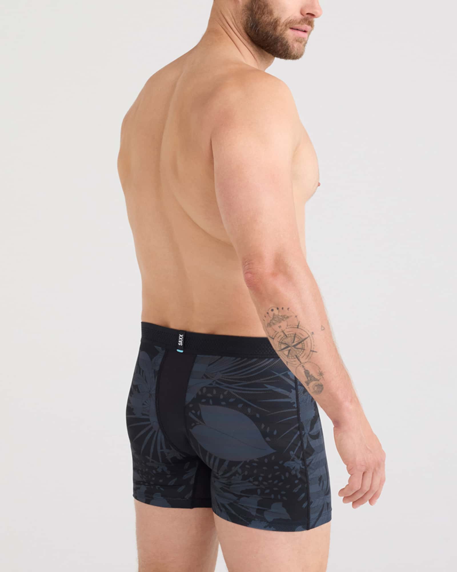 Back - Model wearing Droptemp Cooling Mesh Boxer Brief Fly in Jungle Noir-Black