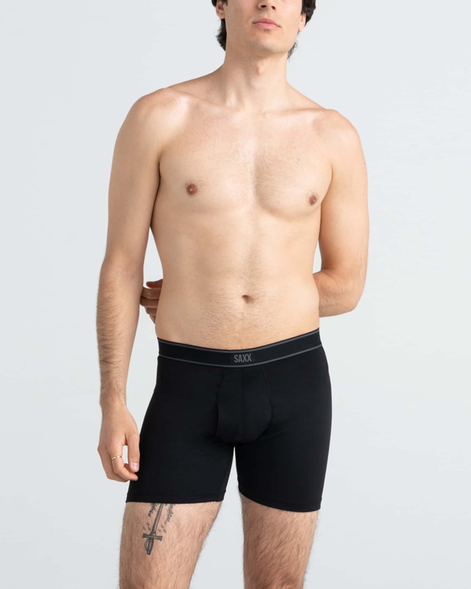 Front - Model wearing Daytripper Boxer Brief Fly in Black