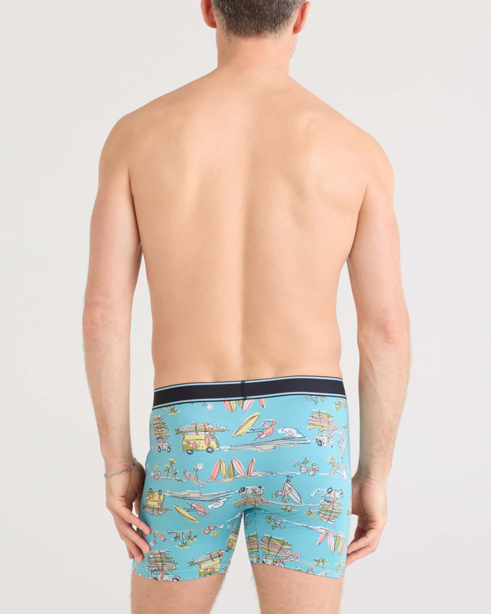 Back - Model wearing Daytripper Boxer Brief Fly in Beach Or Bust-Reef Blue