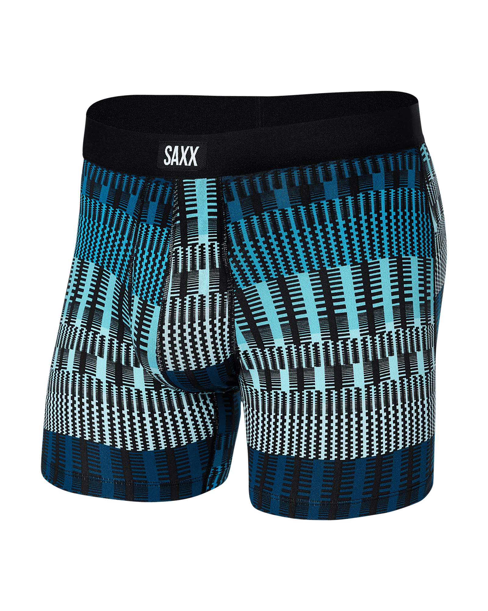 Front of Daytripper Boxer Brief Fly in Frequency Stripe- Teal