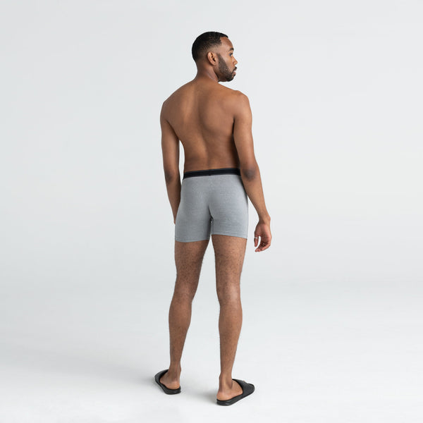 Back - Model wearing Daytripper Boxer Brief Fly 5Pack in Black/Grey/Navy