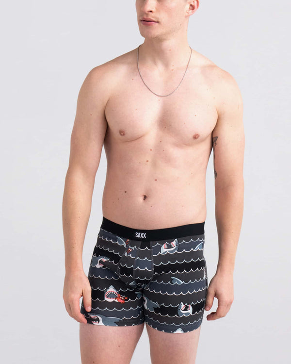 Front - Model wearing Daytripper Boxer Brief Fly in Get Sharky-Grey