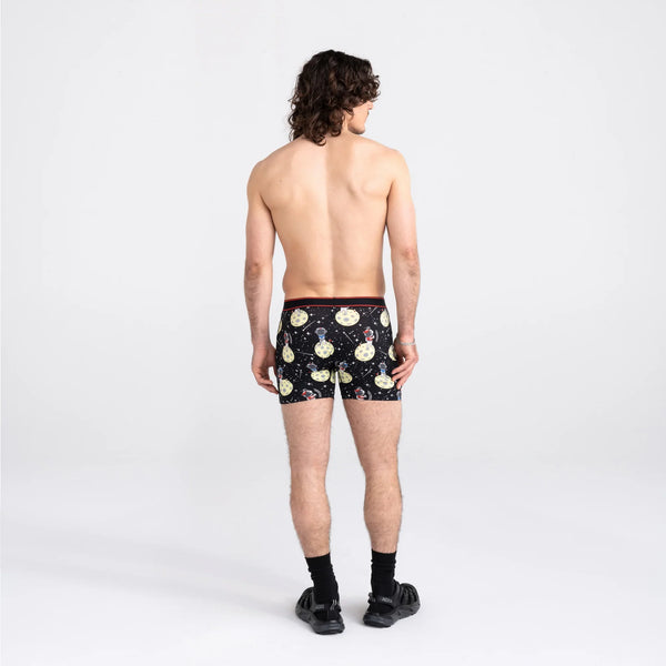 Back - Model wearing Daytripper Boxer Brief Fly 2 Pack in Black Hole Putt/Black