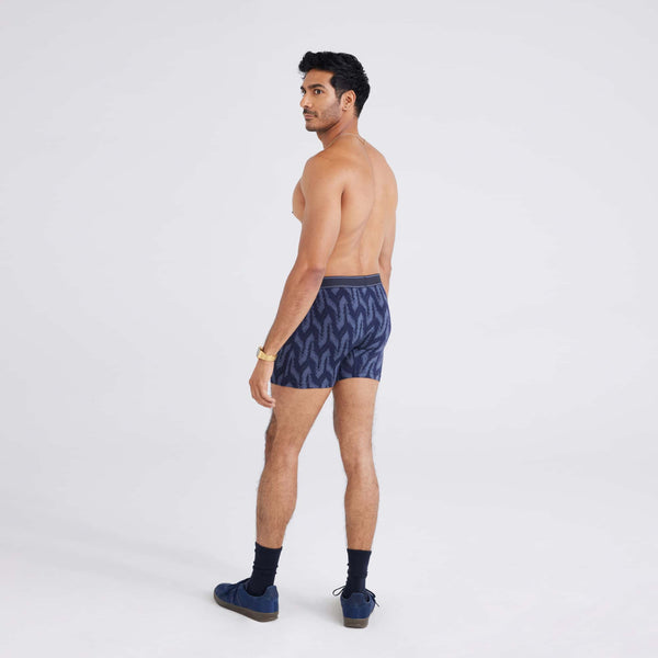 Back - Model wearing Daytripper Boxer Brief in Ikat Chevron-Deep Navy