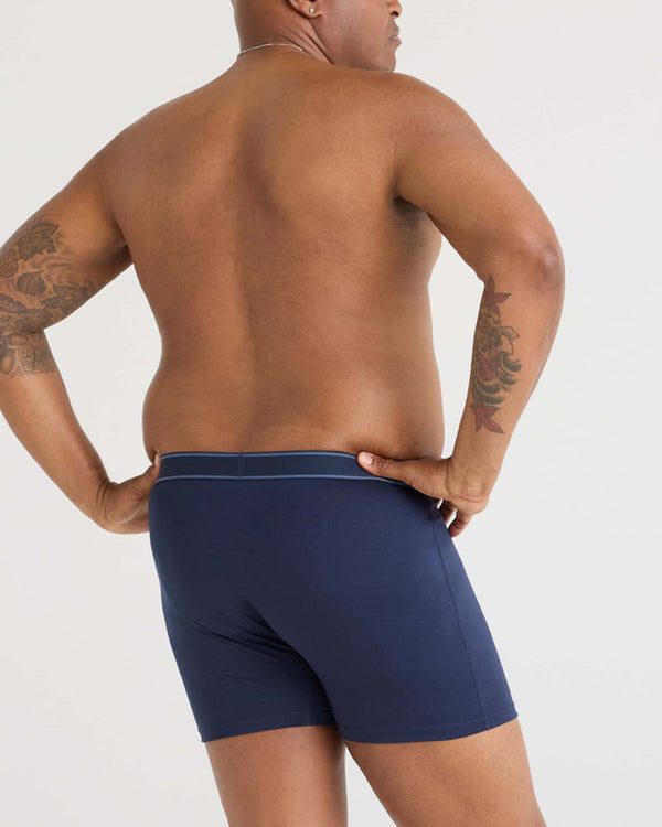 Back - Model wearing Daytripper Boxer Brief Fly 3Pk in Navy