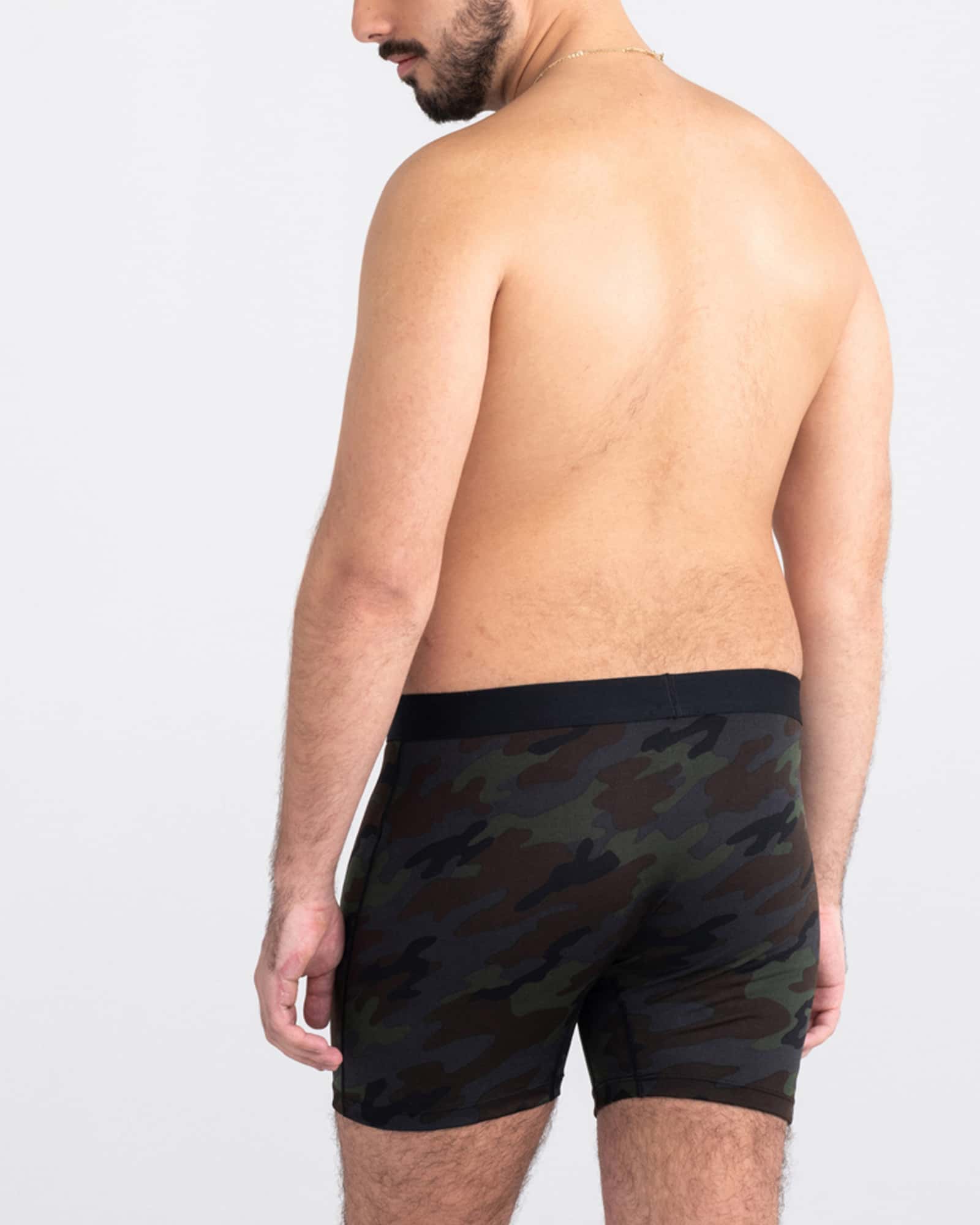 Back - Model wearing Daytripper Boxer Brief Fly in Black Ops Camo