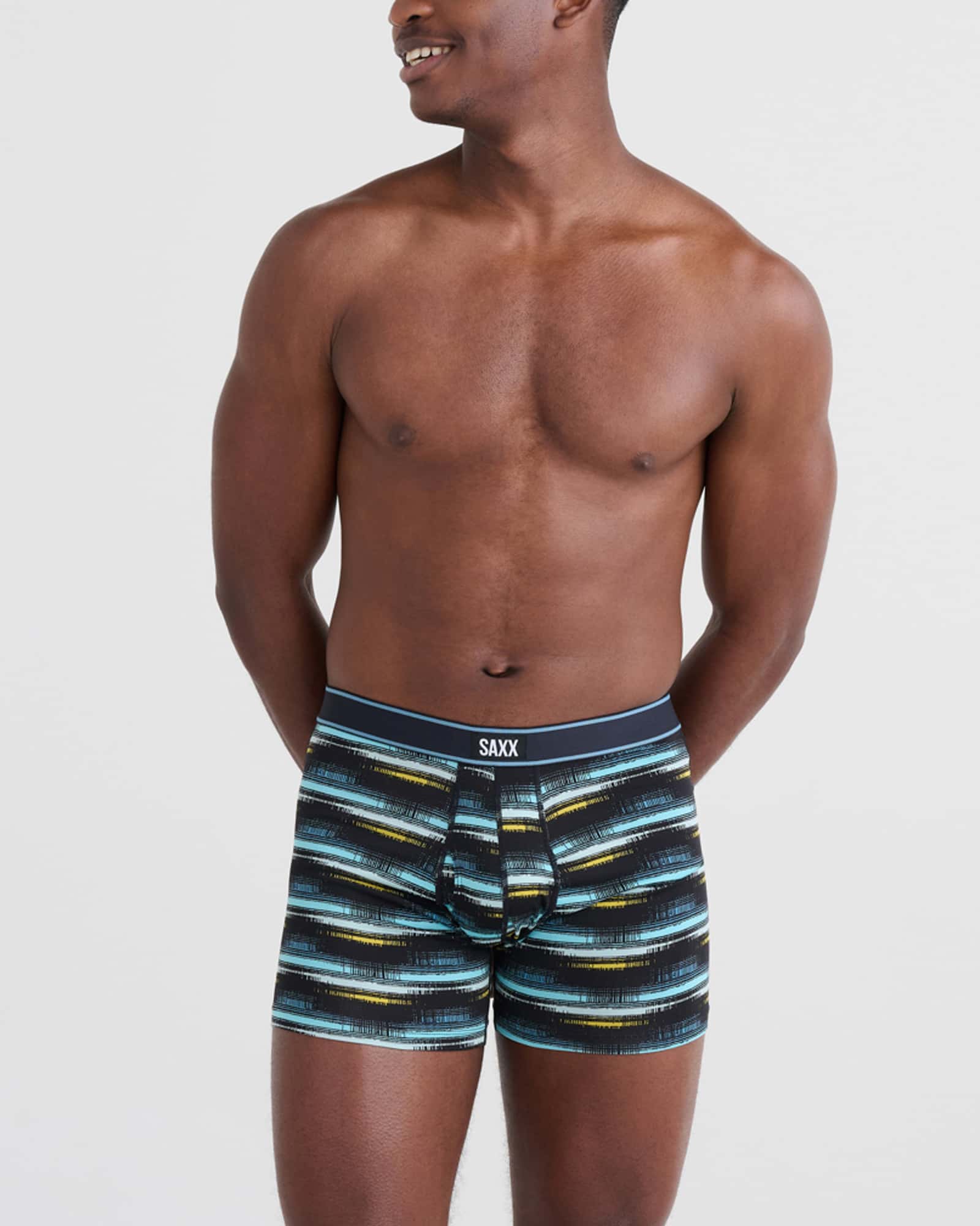 Front - Model wearing Daytripper Boxer Brief Fly 2Pk in Broadcast Stripe/Black