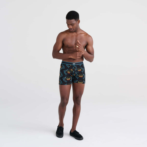 Front - Model wearing Daytripper Boxer Brief in Sunset Crest- Black