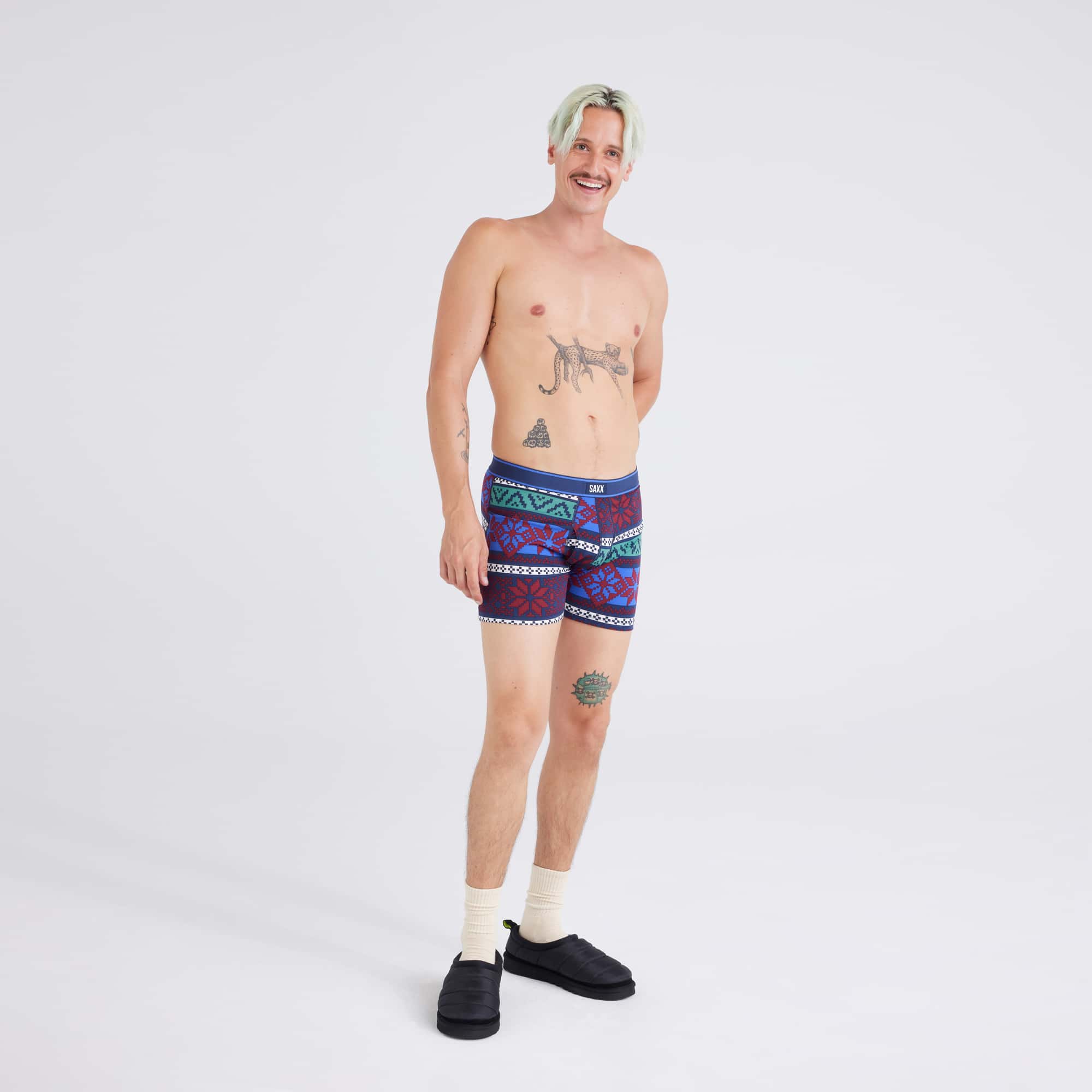 Front - Model wearing  Daytripper Boxer Brief in Techno Snow-Multi