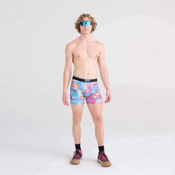 Front - Model wearing Volt Boxer Brief in Coast 2 Coast- Blue Multi