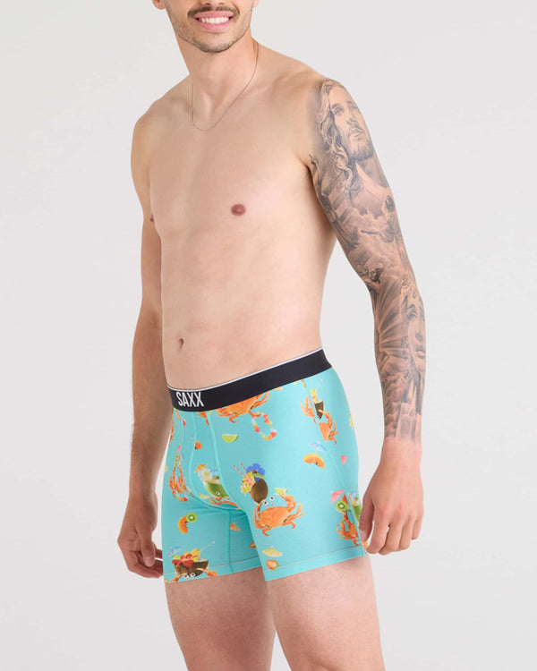 Front - Model wearing Volt Breathable Mesh Boxer Brief in Crab Cocktail-Turquoise