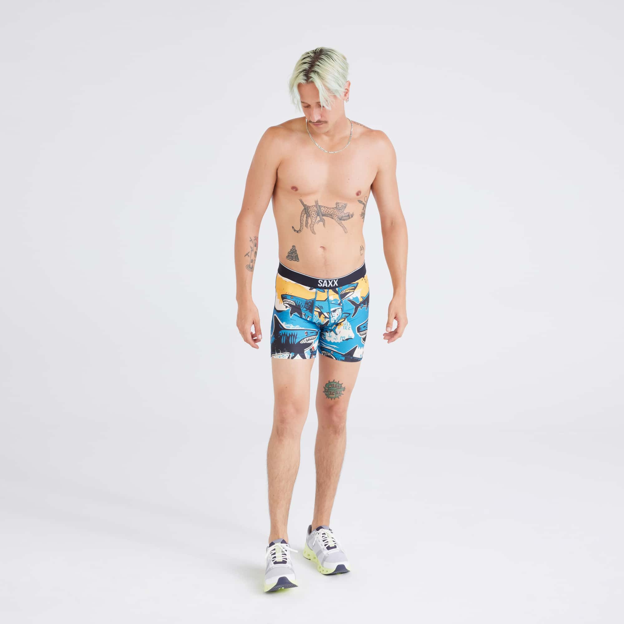 Front - Model wearing  Volt Breathable Mesh Boxer Brief in Shark Street-Blue