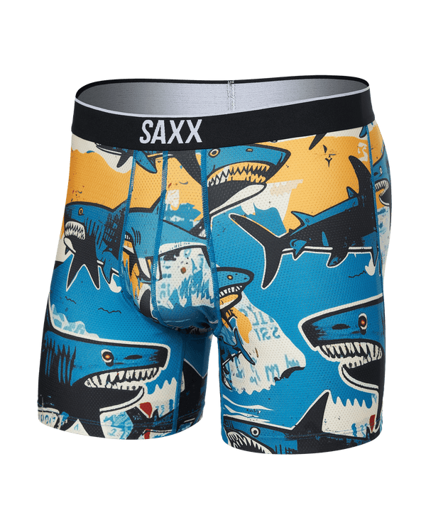 Front of Volt Breathable Mesh Boxer Brief in Shark Street-Blue