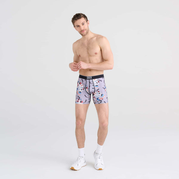 Front - Model wearing Volt Boxer Brief in Timeout- Grey