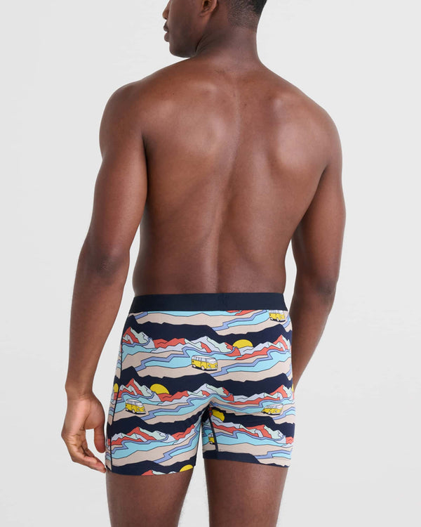 Back - Model wearing Ultra Super Soft Boxer Brief Fly in Cabin Fever- Multi