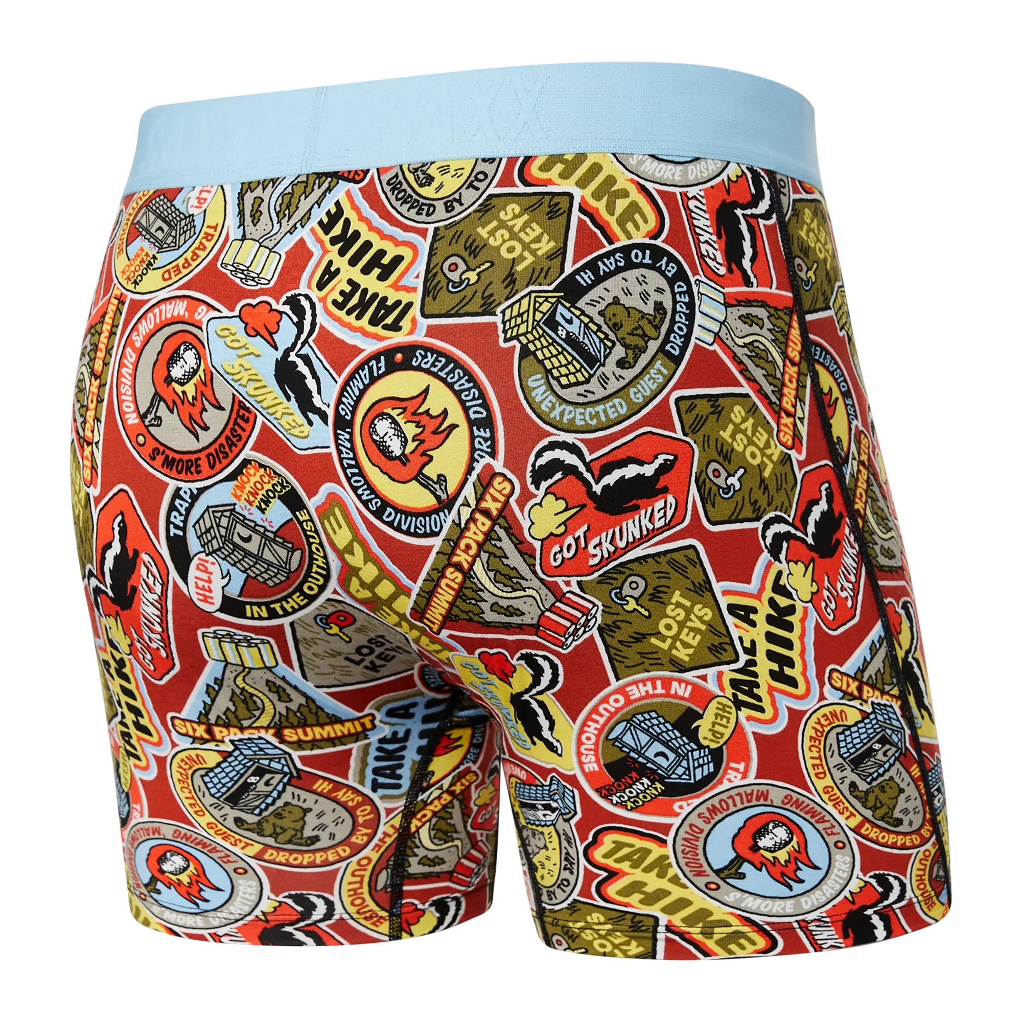 Back of Ultra Super Soft Boxer Brief Fly in Demerit Badges- Multi