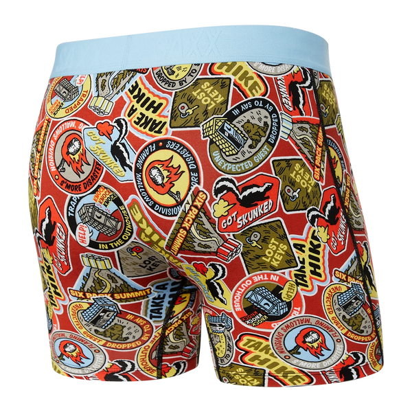 Back of Ultra Super Soft Boxer Brief Fly in Demerit Badges- Multi