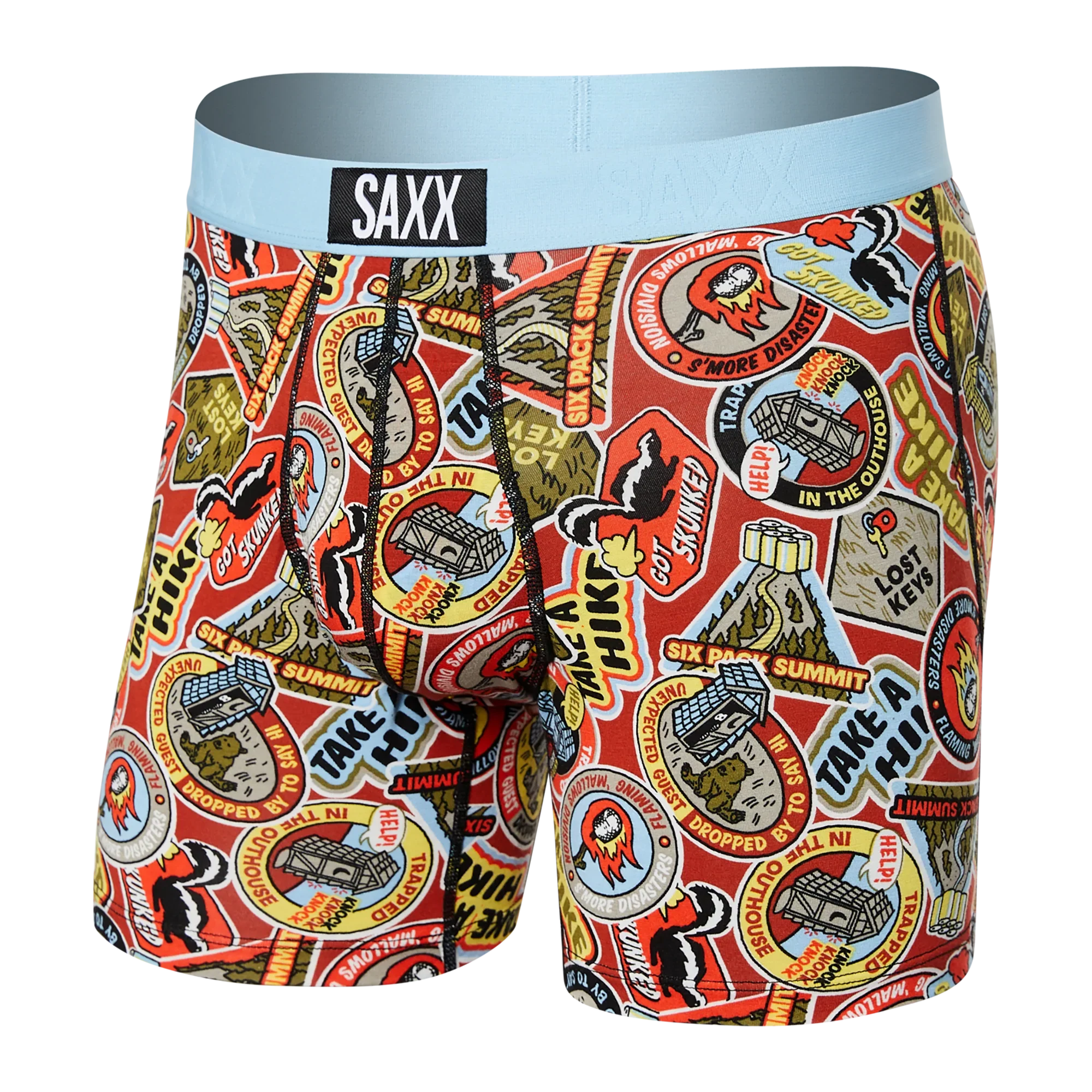 Front of Ultra Super Soft Boxer Brief Fly in Demerit Badges- Multi