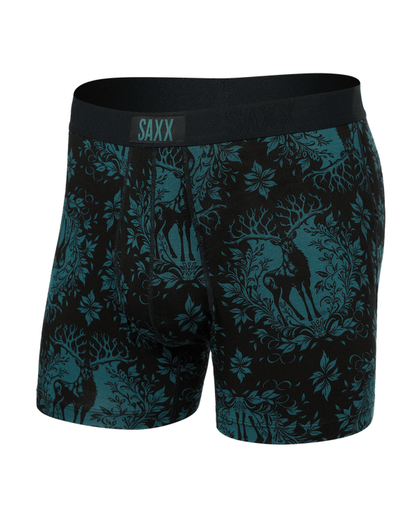 Front of Ultra Super Soft Boxer Brief in Deer Damask-Black