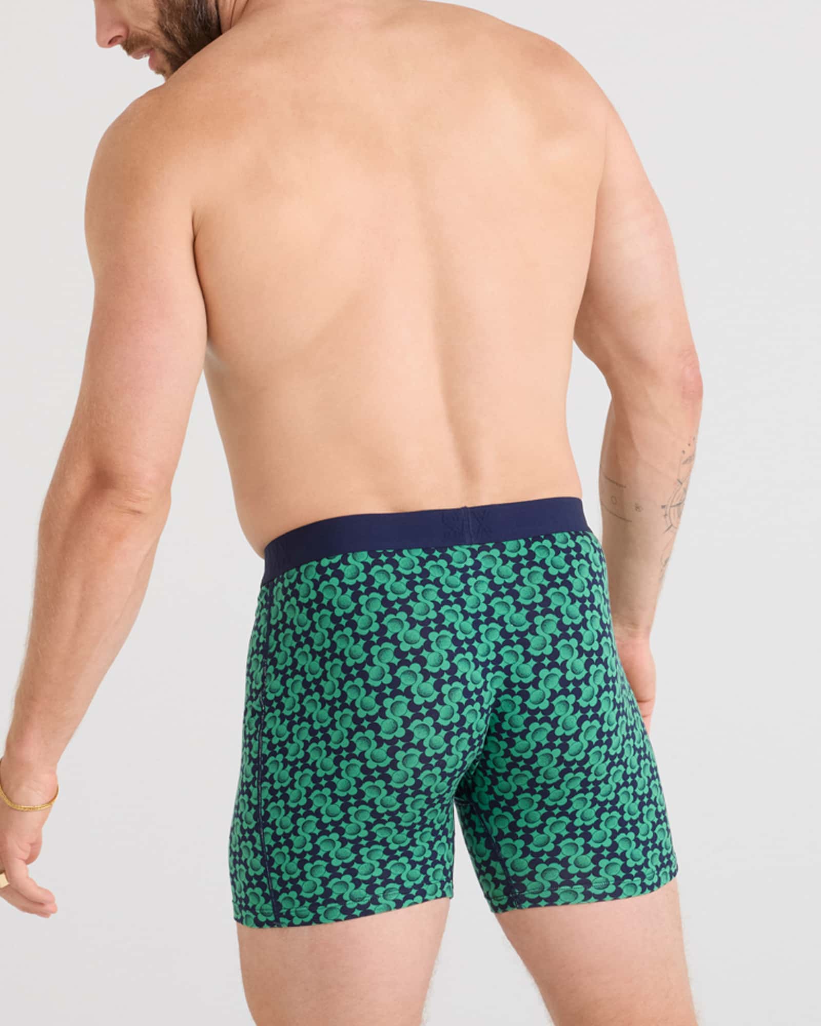 Back - Model wearing Ultra Super Soft Boxer Brief Fly in Fab Fresh Balls-Maritime