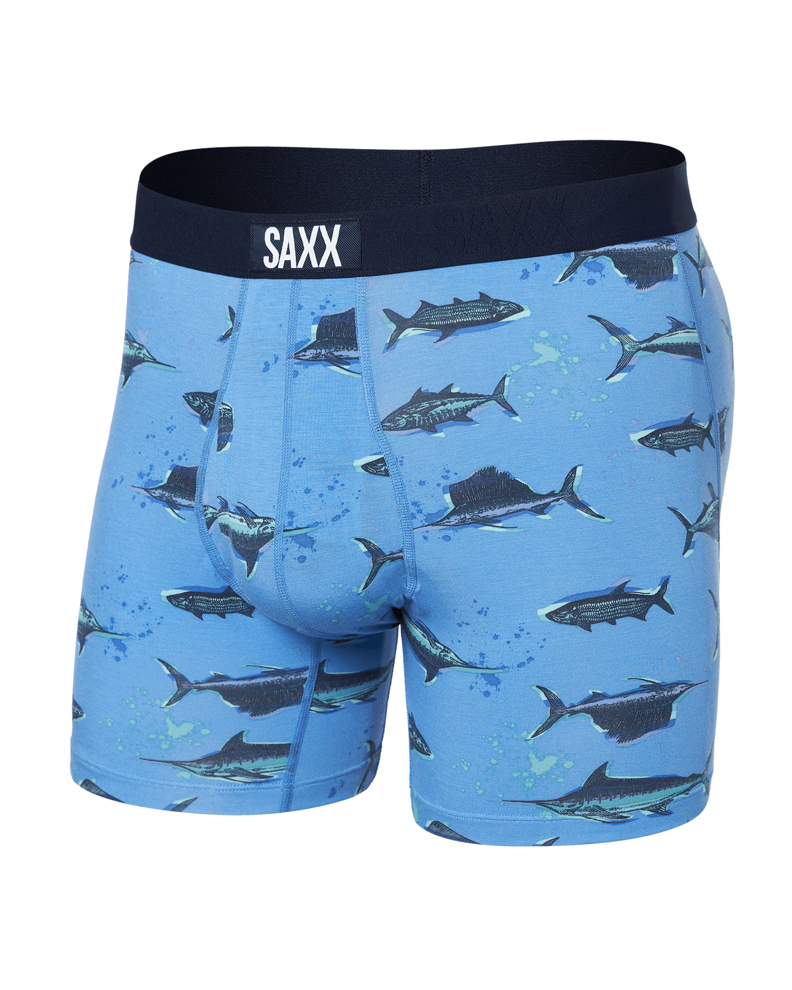 Front of Ultra Super Soft Boxer Brief in Fish On-Sail Blue