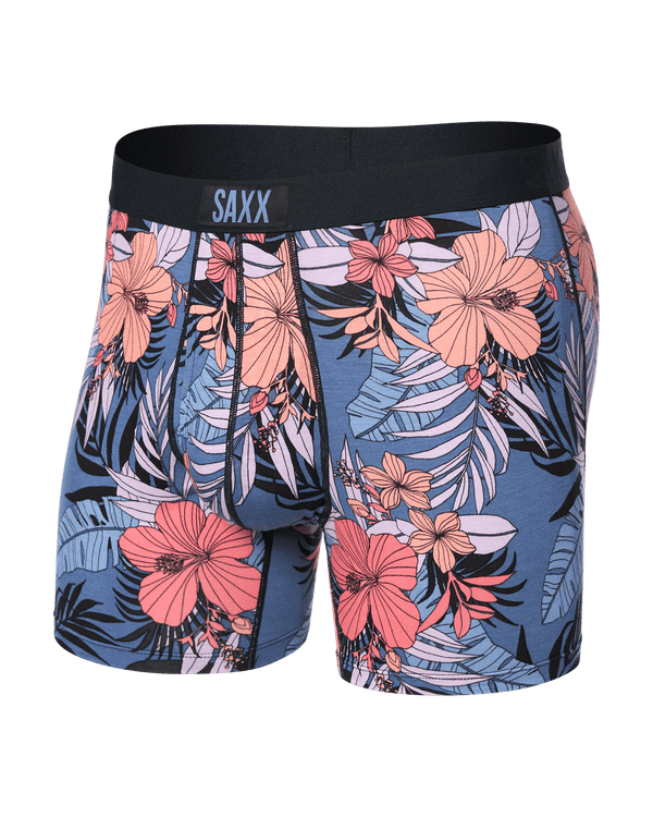 Front of Ultra Super Soft Boxer Brief Fly in Hibiscus Jungle-Blue