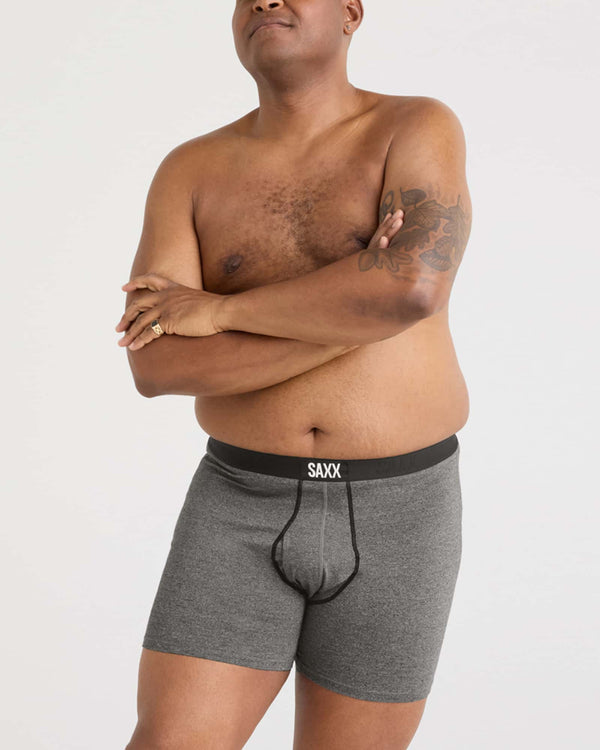 Front - Model wearing Ultra Super Soft Boxer Brief Fly in Salt & Pepper