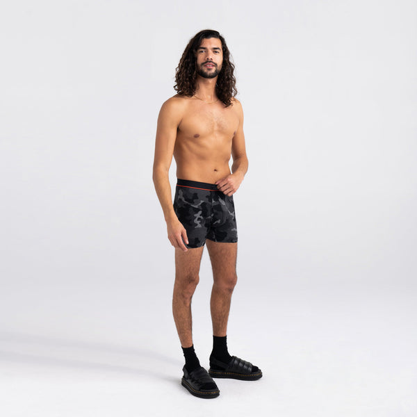 Front - Model wearing Ultra Super Soft Boxer Brief in Supersize Camo- Black