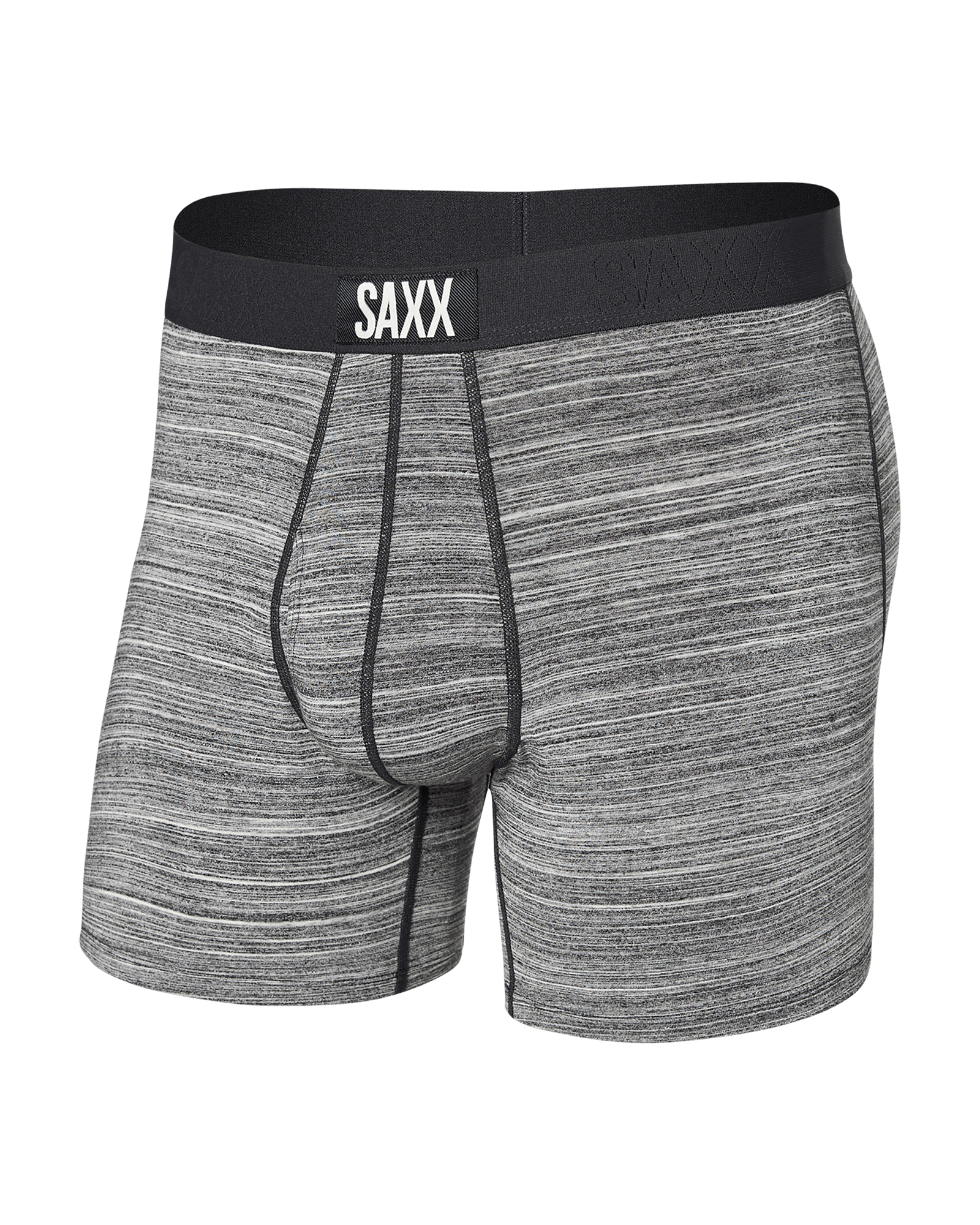 Front of Ultra Super Soft Boxer Brief Fly in Spacedye Heather- Grey