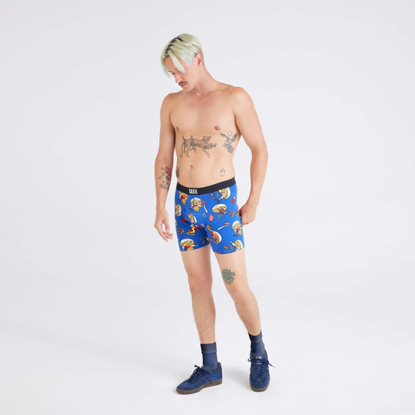 Front - Model wearing  Ultra Super Soft Boxer Brief in Souper Bowl-Cobalt