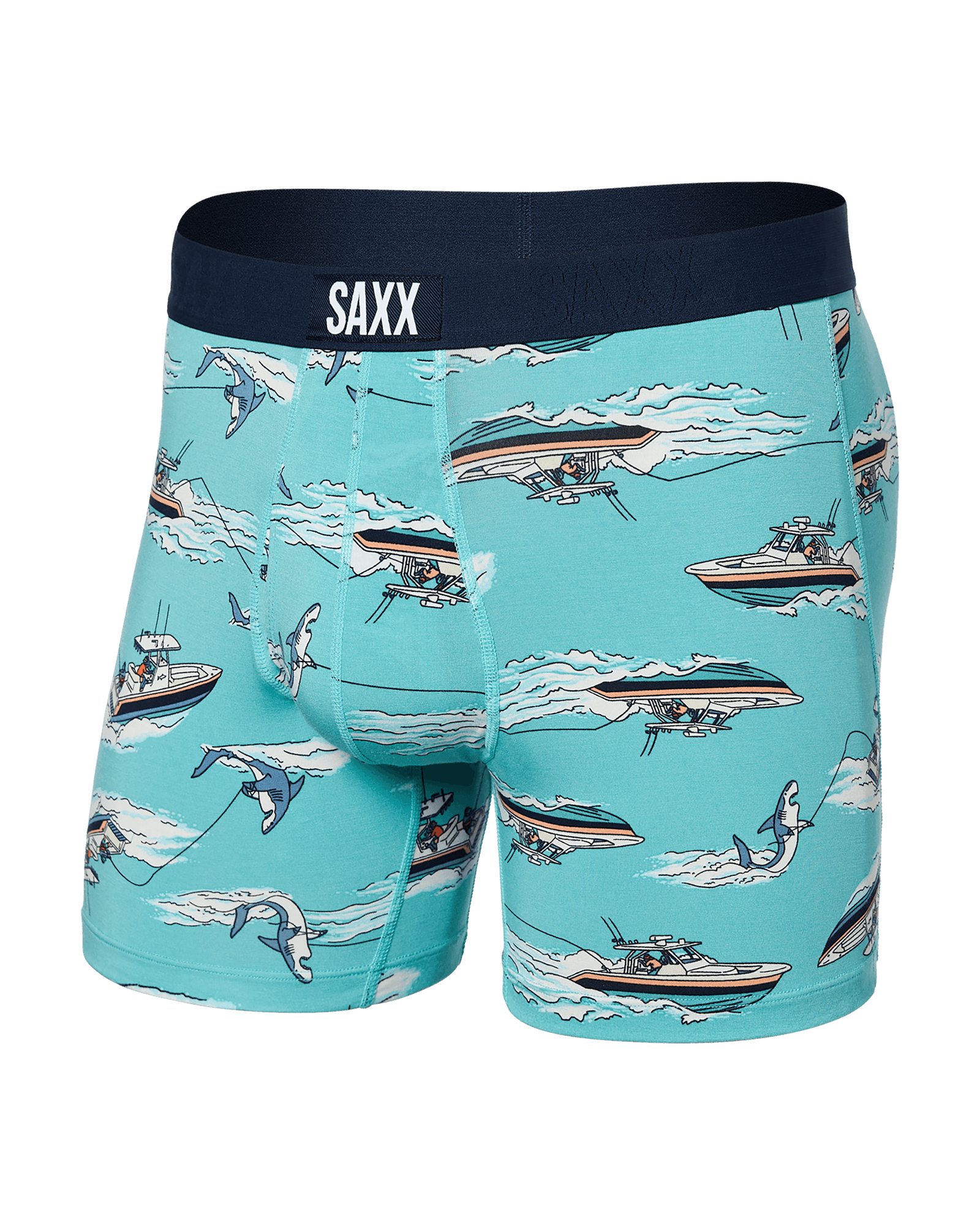 Front of Ultra Boxer Brief in Sharkski- Turquoise