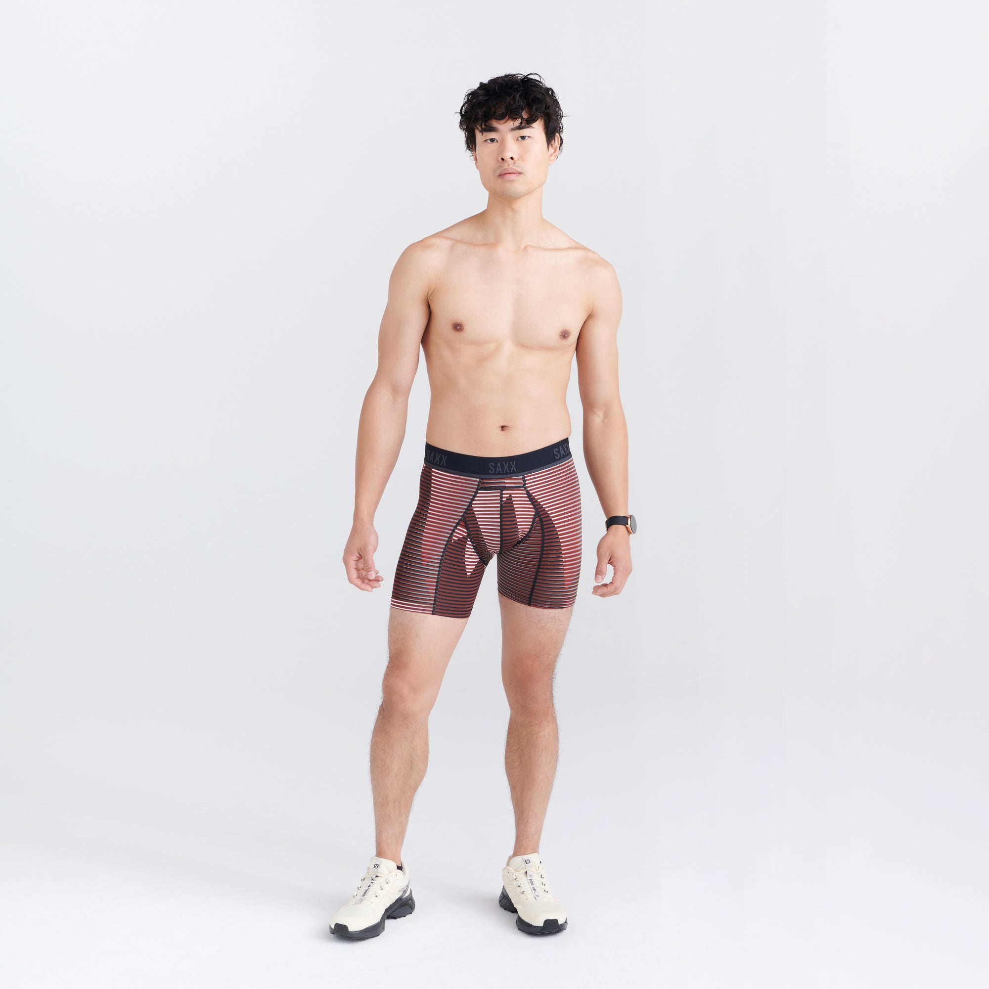 Front - Model wearing Kinetic Boxer Brief 5-Pack in Assorted Prints
