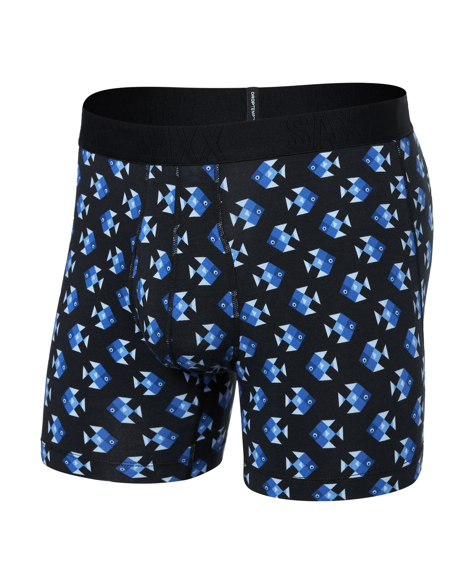 Front of Droptemp® Cooling Cotton Boxer Brief in Aquatic Check-Black