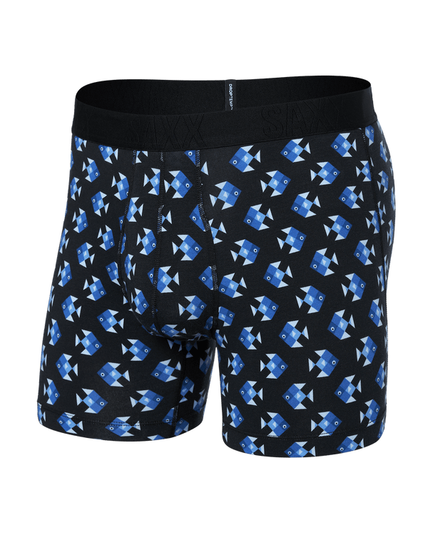 Front of DropTemp Cooling Cotton Boxer Brief in Aquatic Check-Black