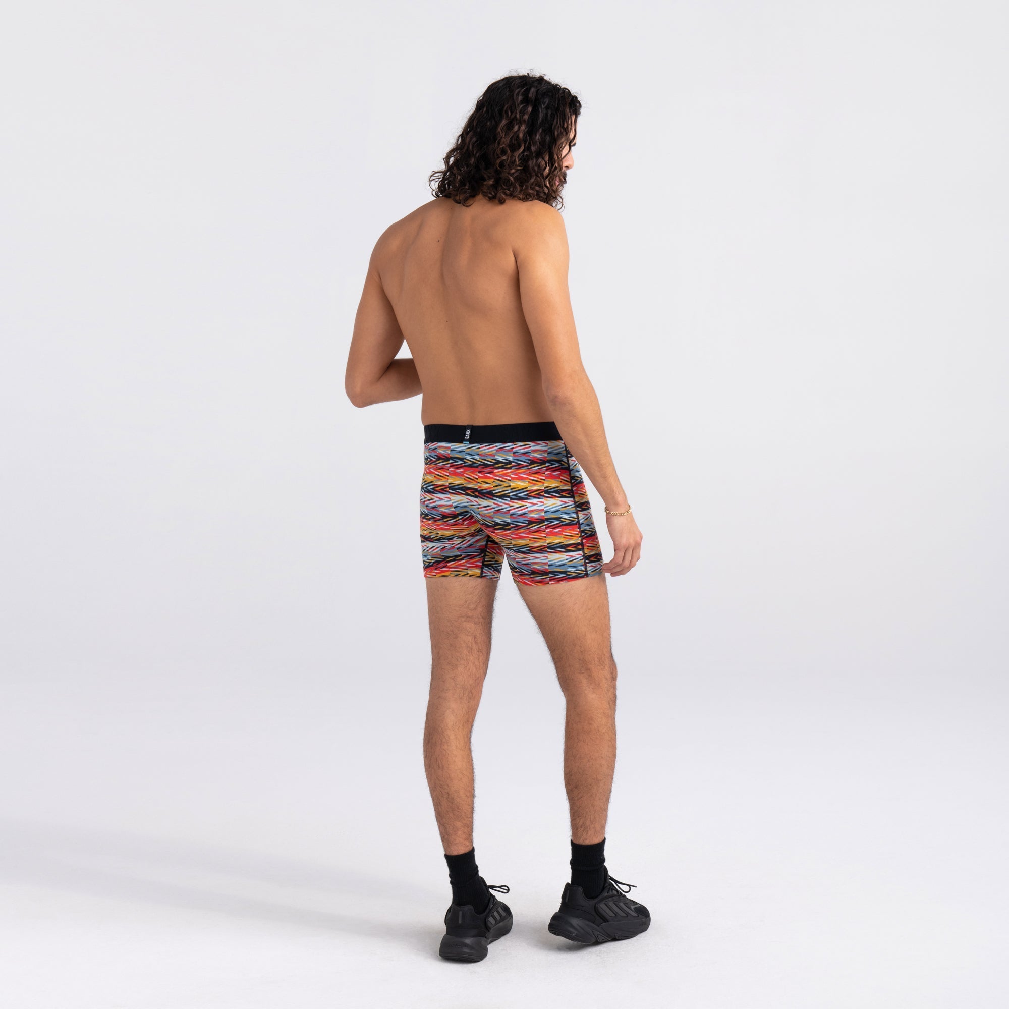 Back - Model wearing DropTemp Cooling Cotton Boxer Brief in Back & Forth- Multi